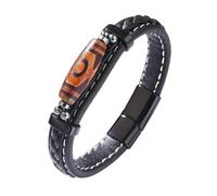 HUIANGLIYG Tibetan Nine Eyed Dzi Bead Agate Bracelet for Men Women Handmade Braided Leather Wristband Amulet with Magnetic Clasp Vintage Ethnic fortune Charm Bracelets Three Eyed Black Coffee 21.5Cm