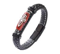 HUIANGLIYG Tibetan Nine Eyed Dzi Bead Agate Bracelet for Men Women Handmade Braided Leather Wristband Amulet with Magnetic Clasp Vintage Ethnic fortune Charm Bracelets Vajra Black 19Cm