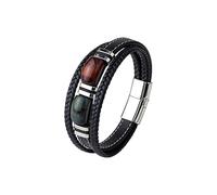 HUIANGLIYG Tiger Eye Black Leather Bracelet For Men Three-Layer Leather Rope Braided Cuff Bracelet With Magnet Clasp Vintage Viking Jewellery Gifts Boyfriend Dad Son Color-5 23 Cm