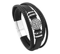 HUIANGLIYG Viking Bracelets for Mens Celtic Knot Leather Bracelet Handmade Braided Multi Layer Wristband Magnetic Clasp Stylish Jewellery for Daily Wear Black 21Cm