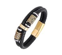 HUIANGLIYG Viking Compass Celtic Knot Bracelet Mens Punk Double Row Braided Leather Cuff Wristband Faith And Courage Bangle Bracelets Cool Handmade Stackable Jewelry Gold 21 Cm
