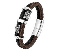 HUIANGLIYG Viking Compass Leather Bracelet for Men Double Row Braided Leather Wristband with Charms & Magnetic Clasp Retro Style Mens Bracelet Gift for Boyfriend Brother Dad Black Brown 19Cm
