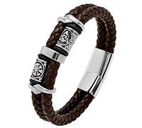 HUIANGLIYG Viking Compass Leather Bracelet for Men Double Row Braided Leather Wristband with Charms & Magnetic Clasp Retro Style Mens Bracelet Gift for Boyfriend Brother Dad Brown 21Cm