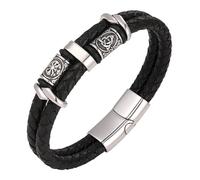 HUIANGLIYG Viking Compass Leather Bracelet for Men Double Row Braided Leather Wristband with Charms & Magnetic Clasp Retro Style Mens Bracelet Gift for Boyfriend Brother Dad Black 20Cm