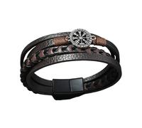 HUIANGLIYG Viking Vegvisir Compass Leather Bracelet for Men Multi-Layer Braided Leather Cuff Bracelet with Magnetic Clasp Punk Gothic Handmade Wristband Gifts for Him Coffee 20Cm