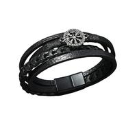 HUIANGLIYG Viking Vegvisir Compass Leather Bracelet for Men Multi-Layer Braided Leather Cuff Bracelet with Magnetic Clasp Punk Gothic Handmade Wristband Gifts for Him Black 20Cm