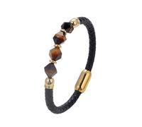HUIANGLIYG Vintage Braided Leather Cord Bracelet with Natural Gemstone Beads Handmade Wristband Unisex Magnetic Clasp Bracelet Fashion Jewelry Gift for Men Women Yellow Tigers Eye Stone 19Cm