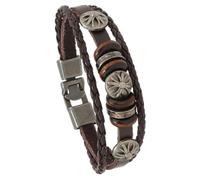 HUIANGLIYG Vintage Leather Bracelet for Men Multi Layer Braided Wristband with Retro Flower Charms Handmade Leather Wrap Bracelet Viking Jewelry Gift for Him Dark Brown 20.5Cm