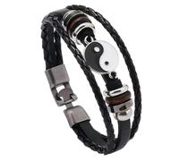 HUIANGLIYG Vintage Yin Yang Bracelet for Mens Three Strand Braided Leather Wrap Wristband with Buckle Ethnic Style Tai Chi Feng Shui Charm Bracelet Amulet Jewelry Gifts for Him Black 22Cm