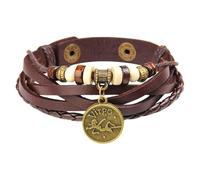 HUIANGLIYG Vintage Zodiac Leather Bracelet For Women Men Multilayer Braided Brown Leather Wrap Bracelet With Wooden Beads Adjustable Constellation Charm Wristband Virgo 21 Cm