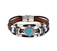 HUIANGLIYG Women'S Leather Bracelet Bohemian Multi Layer Braided Leather Wristbands with Clasp Natural Turquoise Bracelet Vintage Ethnic Style Wristband Gifts for Women Brown A 23Cm