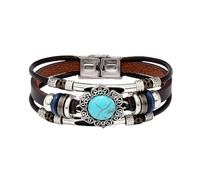 HUIANGLIYG Women'S Leather Bracelet Bohemian Multi Layer Braided Leather Wristbands with Clasp Natural Turquoise Bracelet Vintage Ethnic Style Wristband Gifts for Women Brown B 23Cm