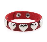 HUIANGLIYG Womens Love Heart Leather Bracelet Adjustable 8.6" Classic Handmade Wristband with Double Snap Button Punk Gothic Couple Cuff Bangle Gift for Halloween Christmas Red