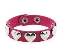 HUIANGLIYG Womens Love Heart Leather Bracelet Adjustable 8.6" Classic Handmade Wristband with Double Snap Button Punk Gothic Couple Cuff Bangle Gift for Halloween Christmas Rose Red