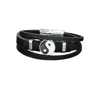 HUIANGLIYG Yin Yang Leather Bracelet for Men Tai Chi Charm Leather Wristband with Magnetic Clasp Multi-Layer Braided Wrap Bracelet Spiritual Jewelry Gift for Dad Husband Son Black 22Cm