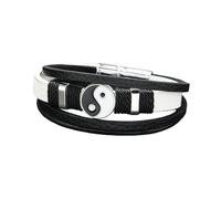 HUIANGLIYG Yin Yang Leather Bracelet for Men Tai Chi Charm Leather Wristband with Magnetic Clasp Multi-Layer Braided Wrap Bracelet Spiritual Jewelry Gift for Dad Husband Son White 22Cm