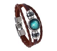 HUIANGLIYG Zodiac Constellation Braided Rope Bracelet Bangle For Women Men Vintage Brown Leather Cuff Bracelet With Beads Horoscope Sign Charm Jewelry Gifts Sagittarius 20.5 Cm