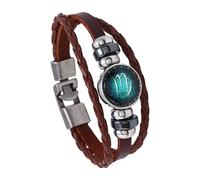 HUIANGLIYG Zodiac Constellation Braided Rope Bracelet Bangle For Women Men Vintage Brown Leather Cuff Bracelet With Beads Horoscope Sign Charm Jewelry Gifts Virgo 20.5 Cm