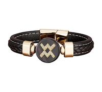 HUIANGLIYG Zodiac Leather Bracelet For Men Women Handmade Braided Black Leather Wristband With Cubic Zirconia Zodiac Sign Unisex Constellation Cuff Wristband Gifts Aquarius 23 Cm
