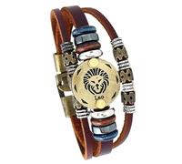 HUIANGLIYG Zodiac Leather Wrap Bracelet For Men Women Retro Multi-Layer Brown Leather Bracelet With Beads Boho Cuff Wristband Astrology Jewelry Gift For Horoscope Lovers Leo 21 Cm