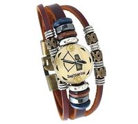 HUIANGLIYG Zodiac Leather Wrap Bracelet For Men Women Retro Multi-Layer Brown Leather Bracelet With Beads Boho Cuff Wristband Astrology Jewelry Gift For Horoscope Lovers Sagittarius 21 Cm