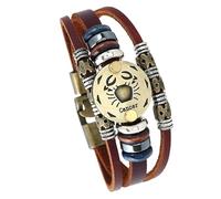HUIANGLIYG Zodiac Leather Wrap Bracelet For Men Women Retro Multi-Layer Brown Leather Bracelet With Beads Boho Cuff Wristband Astrology Jewelry Gift For Horoscope Lovers Cancer 21 Cm
