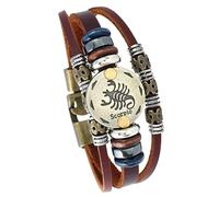 HUIANGLIYG Zodiac Leather Wrap Bracelet For Men Women Retro Multi-Layer Brown Leather Bracelet With Beads Boho Cuff Wristband Astrology Jewelry Gift For Horoscope Lovers Scorpio 21 Cm
