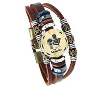 HUIANGLIYG Zodiac Leather Wrap Bracelet For Men Women Retro Multi-Layer Brown Leather Bracelet With Beads Boho Cuff Wristband Astrology Jewelry Gift For Horoscope Lovers Aquarius 21 Cm