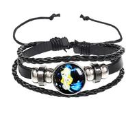HUIANGLIYG Zodiac Signs Spirit Bracelet For Women Men,Black Multilayer Adjustable 12 Constellation Leather Bracelets Handmade Woven Glow In The Dark Zodiac Wristband Pisces 21 Cm