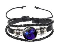 HUIANGLIYG Zodiac Signs Spirit Bracelet, Handmade Woven Multilayer Adjustable 12 Constellation Pu Leather Bracelets Unisex, Glow In The Dark Zodiac Jewelry Gifts For Women Men Aquarius 21 Cm