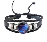 HUIANGLIYG Zodiac Signs Spirit Bracelet Multilayer Adjustable 12 Constellation Leather Bracelets For Women Men Handmade Woven Glow In The Dark Jewelry For Constellation Lover Aries 21 Cm