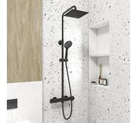 Huibathroom Thermostatic Shower Mixer Set for Bathroom Square Matte Black Designer Rainfall Shower Head Handset Exposed Valve, Hose & Rail