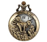 HUIBBGO Delicate Monkey Pattern Bronze Half-Hearted Case Pocket Watch for Male,Durable Rough Chain Pocket Watches for Female,Practical Arabic Numerals Dial Pendant Watch for Elders