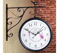 HUIBBGO Double Sided Clock, Metal Iron Vintage Wall Clock for Outdoor Decorative Wall Art Antique Retro Wall Clock, Waterproof European Style Wall-Mounted Train Station Clock