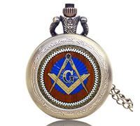 HUIBBGO Masonic Freemason Freemasonry Design Antique Bronze Pocket Watch with Chain Necklace Gift