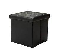 HUIBBGO Ottoman Footstool Square faux leather pouf small toy footrest stool for bedroom coffee table,folding ottoman cube footstool black 15x15x15 inch