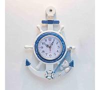 HUIBBGO Outdoor Garden Wall Clock, Beach Sea Theme Large Outdoor Clock Nautical Anchor Ship Steering Wheel Fishing Net Outside Wall Clock