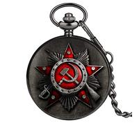 HUIBBGO Pocket Watch Necklace Retro Russia Soviet Union Russian Flag Hammer Badges Sickle Pocket Watch Design Necklace Chain Gift for Men Women,Pocket Watch