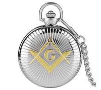 HUIBBGO Pocket Watch P Luxury Big G Masonic Freemason Freemasonry Theme Alloy Quartz Pocket Watch with 30Cm Chain Men Gifts,Golden