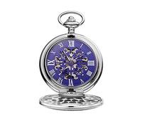 HUIBBGO Pocket Watch with Chain Pocket Watch Blue Four-Leaf Clover Bottom Cover Classic Nostalgic Pocket Watch Classic Retro Mechanical Pocket Watch Manual Winding Vintage Engrav,Blue-4.7x1.5cm