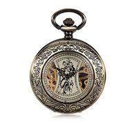 HUIBBGO Pocket Watch with Chain Pocket Watch Men's Retro Embossed Hollow Mechanical Pocket Watch Vintage Mechanical Hanging Table Classical Pocket Watch Vintage Engraved Quartz P,Brass-4.7x1.5cm