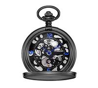 HUIBBGO Pocket Watch with Chain Pocket Watch Pocket Watch Men and Women Flip Open Hollow Classical Pocket Watch Roman Classic Carving Mechanical Pocket Watch Vintage Engraved Qua,Black-4.7x1.5cm