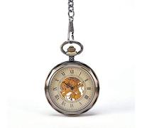 HUIBBGO Pocket Watch with Chain Pocket Watch Roman Big Word Clockwork Old Pocket Watch Retro No Cover Mechanical Table Hollow Mechanical Wall Charts Vintage Engraved Quartz Pocke,Gold-4.7x1.5cm