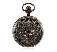 HUIBBGO Pocket Watch with Chain Pocket Watch Simple Red Roman Word Mechanical Watch Vintage Bronze Hollow Window Grille Mechanical Pocket Watch Vintage Engraved Quartz Pocket Wat,Black-4.7x1.5cm