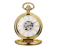 HUIBBGO Pocket Watch with Chain Pocket Watch Student Classic Retro Pocket Watch Gold Flip Mechanical Pocket Watch Roman Carved Hollow Classic Mechanical Pocket Watch Vintage Engr,Gold-4.7x1.5cm