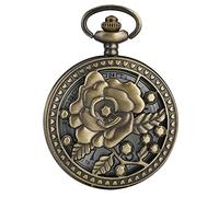 HUIBBGO Pocket Watch with Chain Pocket Watch Vintage Charming Hollow Rose Flowers Design Quartz Pocket Watch Bronze Lady Necklace Watch Old Fashioned Pendant Clock 80 Cm Chain