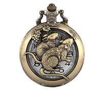 HUIBBGO Practical Arabic Numerals Dial Pocket Watch for Adults,Creative Chinese Zodiac Theme Rat Case Pocket Watches for Teens,Durable Rough Chain Pendant Watch for Elders