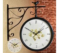 HUIBBGO Vintage Double Sided Wall Clock Wrought Iron Train Station Style Round Clock with 360 Degree Rotation Home Decor for Indoor and Outdoor Coffee Shops, Gardens, Railway Station