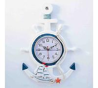 HUIBBGO Vintage Wooden Ship Anchor Outdoor Garden Wall Clock, Mediterranean Style Large Outdoor Clock Beach Sea Theme Outside Wall Clock