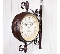 HUIBBGO Wall Clock Art Clock Double Sided Wall Clock Wall Clock Double Sided Indoor & Outdoor Garden Train Station Clock Vintage Antique Look Wall Mounted - Vintage Wall Clocks Wall Decor Clock